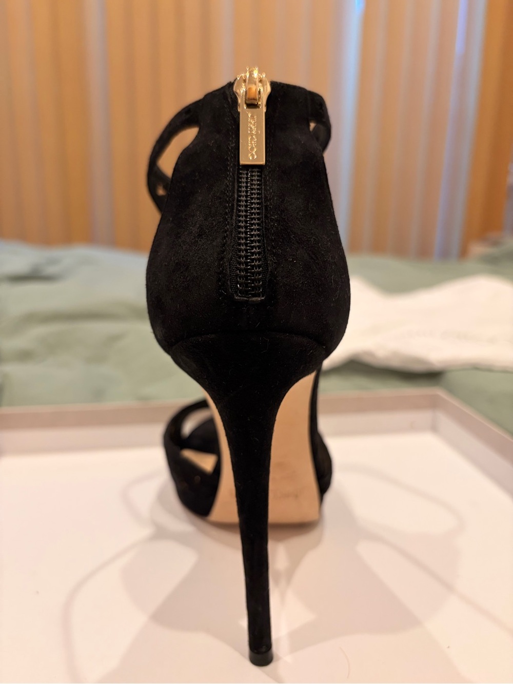 Jimmy Choo Black Star Cutout Suede T-Strap Stilettos - Picture 8 of 16